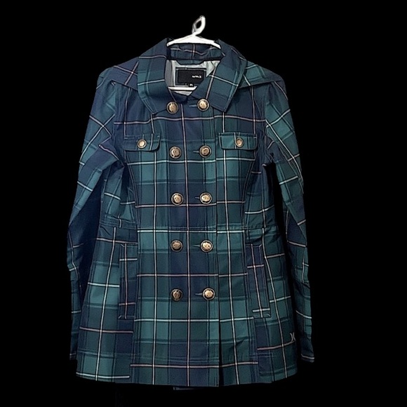 Hurley Lightweight Double Breasted Plaid Mid Length Trench Coat Sz M - Picture 12 of 12